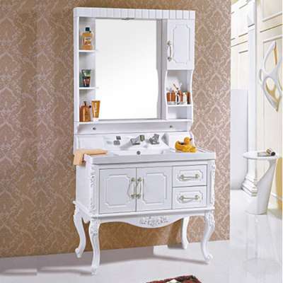 Luxury Bath Mirror Mirror Type Include Countertop PVC bathroom Vanity cabinet with 4 Legs