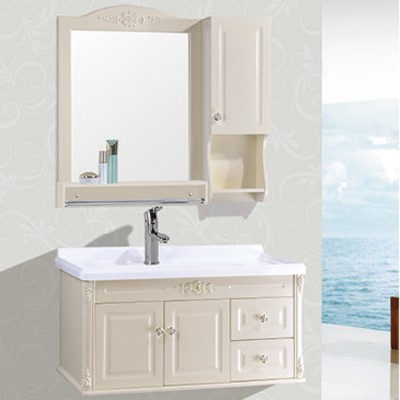 Creamy PVC Bathroom Wash Basin Included Cabinet Modern Bathroom Vanity Cabinet